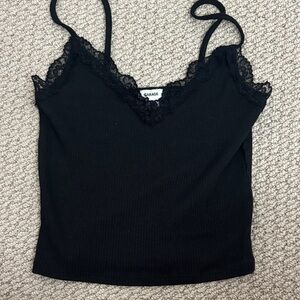 Garage Black Lace-Trim Ribbed Crop Cami
